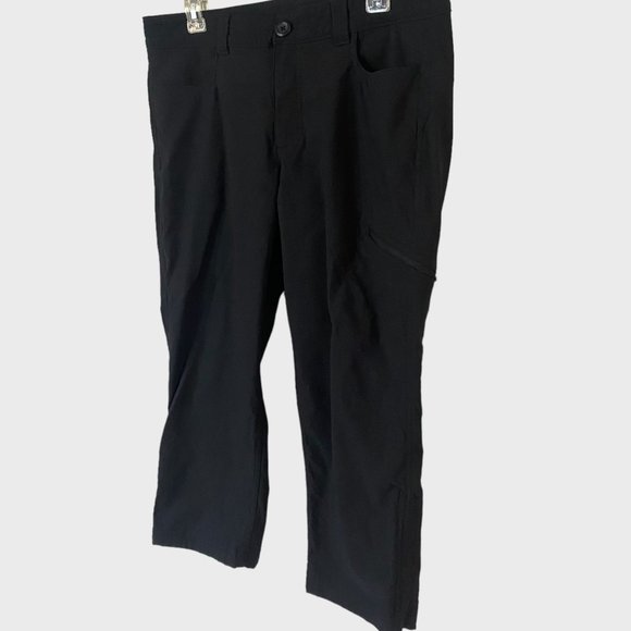Eddie Bauer Tech Capri Pants Womens 12 Navy Black Stretch Hiking Trail Casual - Picture 2 of 9